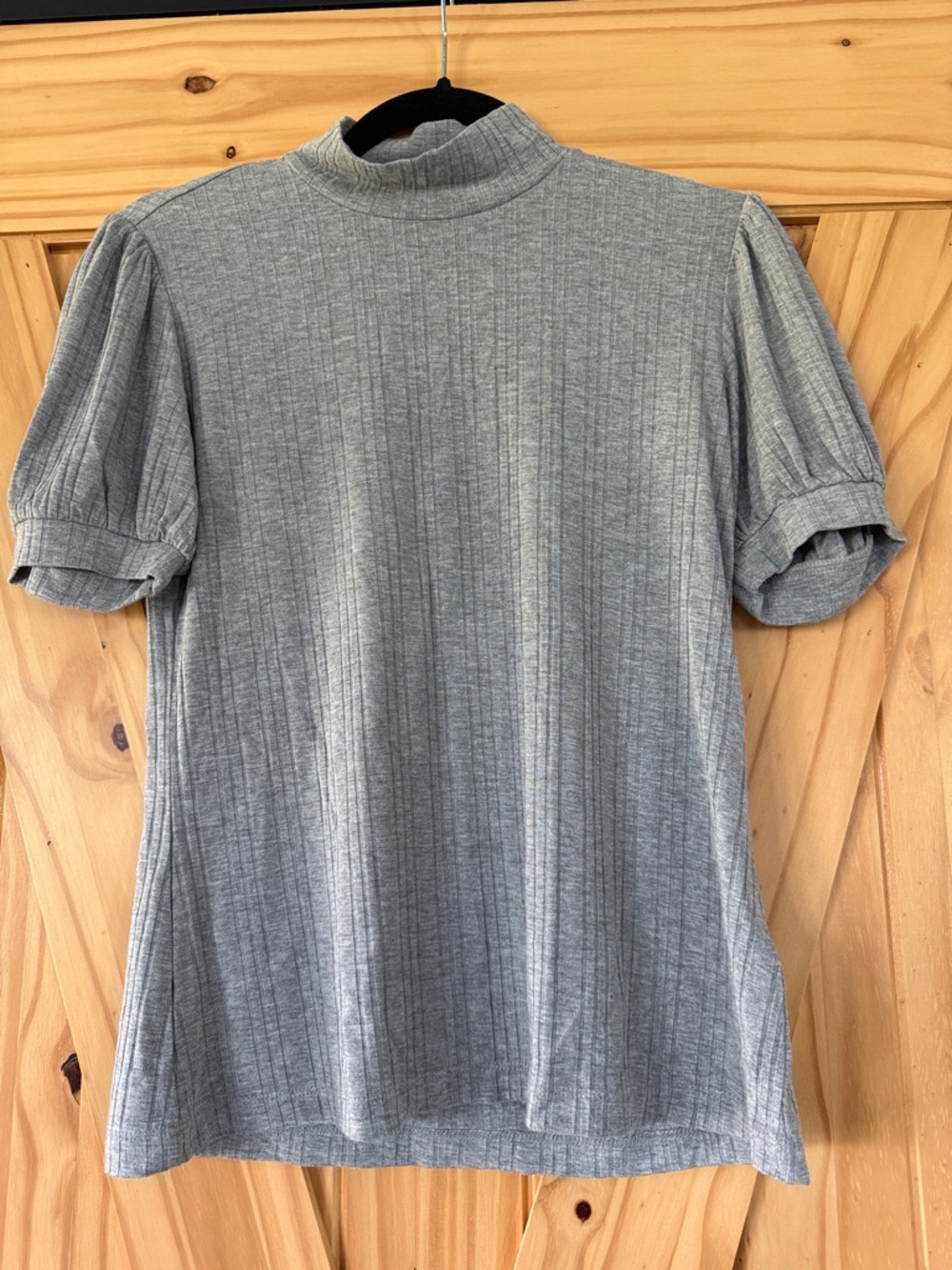 Philosophy Heather Gray Ribbed Mock Neck Puff Sleeve Tee
